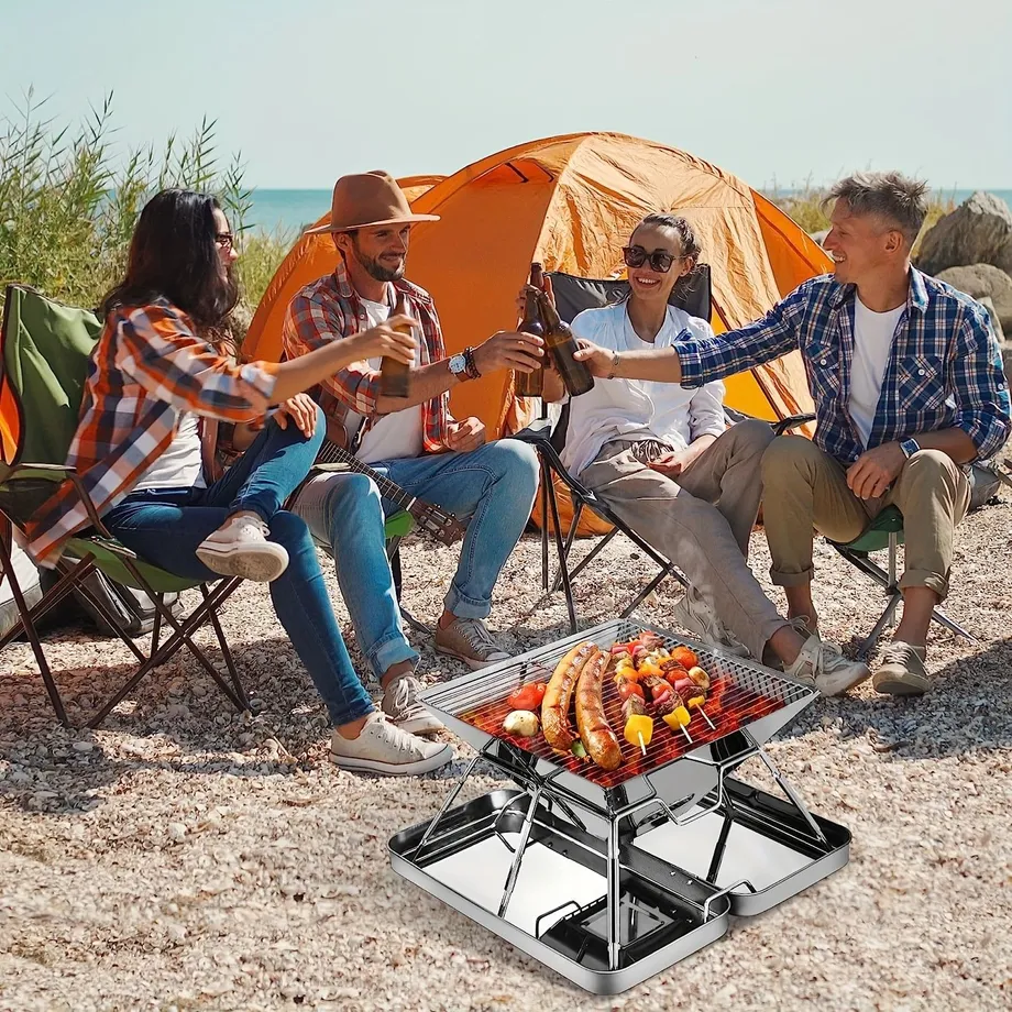 Outdoor Portable 304 Nerezová Ocel Skládací Gril Na Grilování, Kamna Na Spalování Dřeva BBQ Gril Na Uhlí