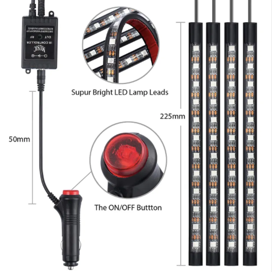 Tech Art BAREVNÝ RGB LED PÁSEK DO AUTA  OSVĚTLENÍ NOHOU