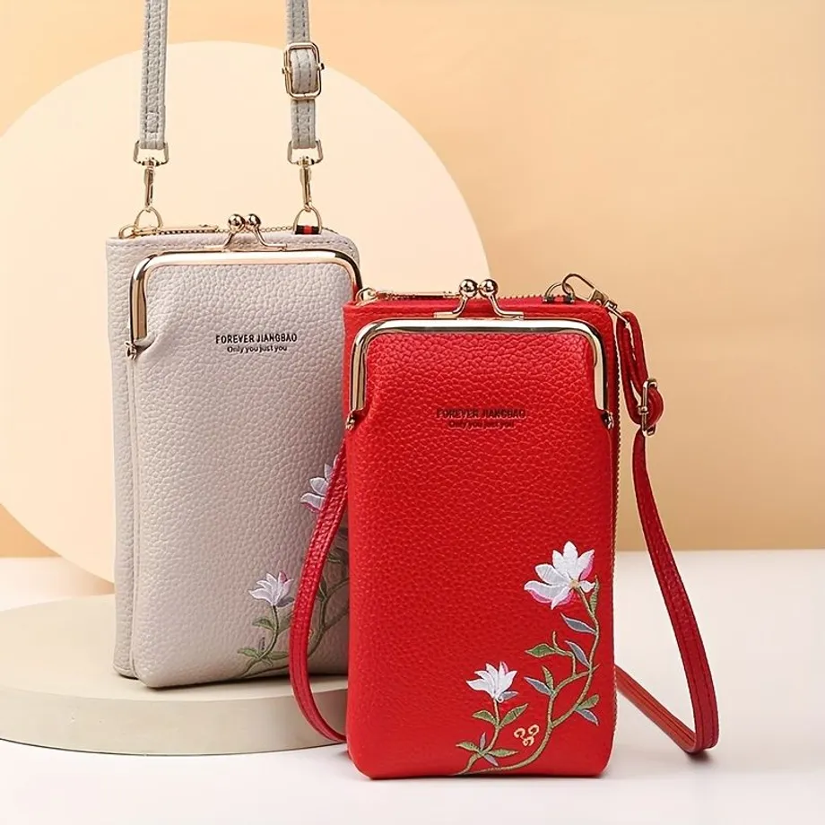 Elegantní mini crossbody kabelka s květinovým vzorem a kapsou na karty