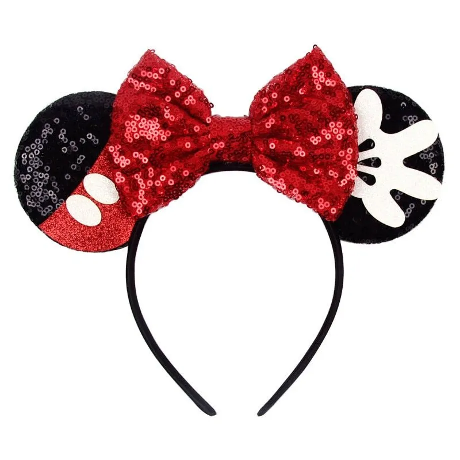 Dětská trendy flitrovaná čelenka s oušky v motivech Mickey a Minnie Mouse