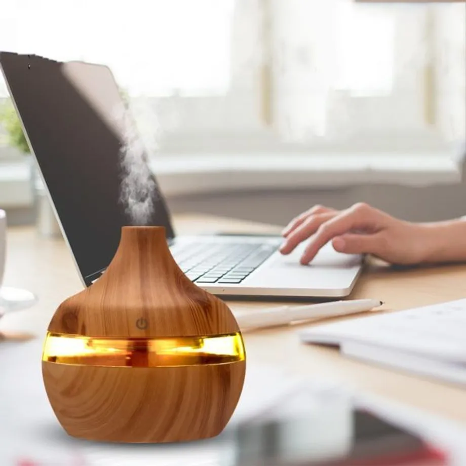 300ml USB zvlhčovač vzduchu elektrický aroma difuzér mlha dřevěný olej aromaterapie mini mají 7 led světla pro domácí kancelář v autě