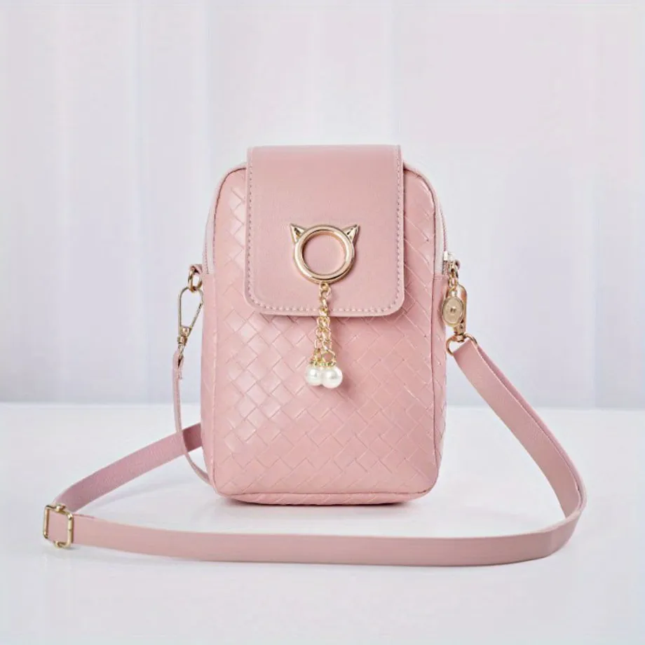 Mini módní tkaná kabelka na telefon, crossbody kabelka, dámská crossbody kabelka a peněženka v jednom