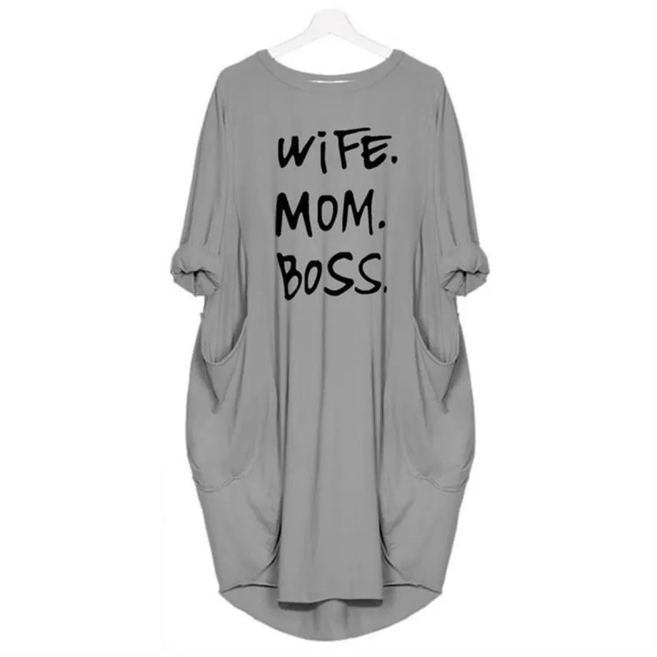 Stylové tričkové šaty WIFE MOM BOSS