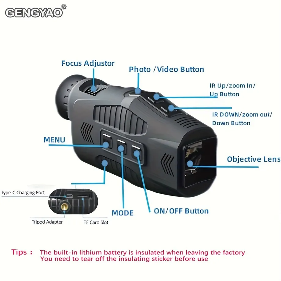 Noční vidění Monokulár - 1080P HD s 5x digitálním zoomem a 300m viděním v úplné tmě, úroveň IR 7 pro lepší noční vidění (Lov, Kempování, Pozorování ptáků)