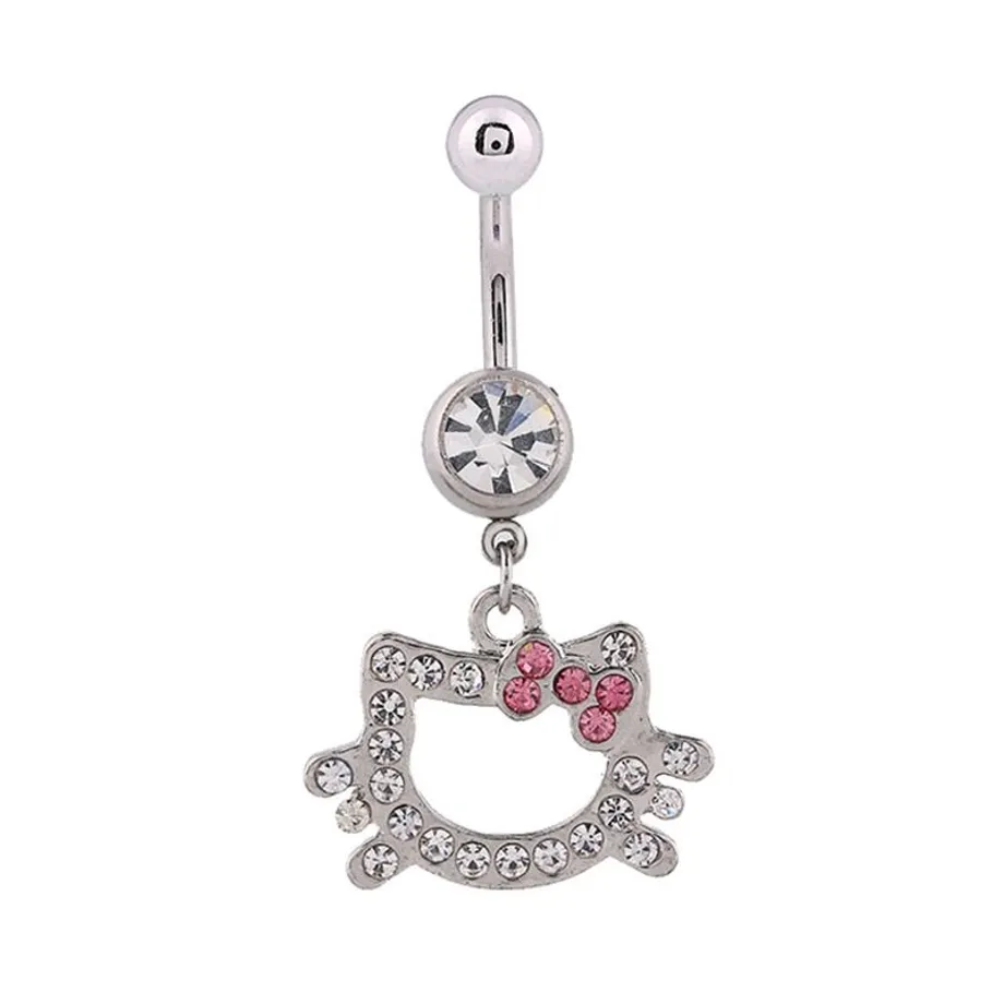 Roztomilý piercing do pupíku s visací ozdobou Hello Kitty