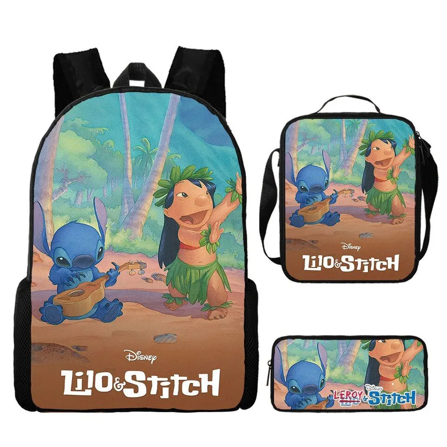 Dětský set 3 kusů školních věcí s motivem oblíbených kreslených postav Lilo a Stitch Batoh / taška přes rameno / penál