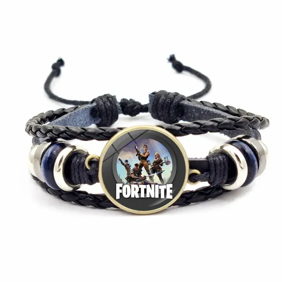 Stylový koženkový náramek s korálky a prvkem s motivem Fortnite