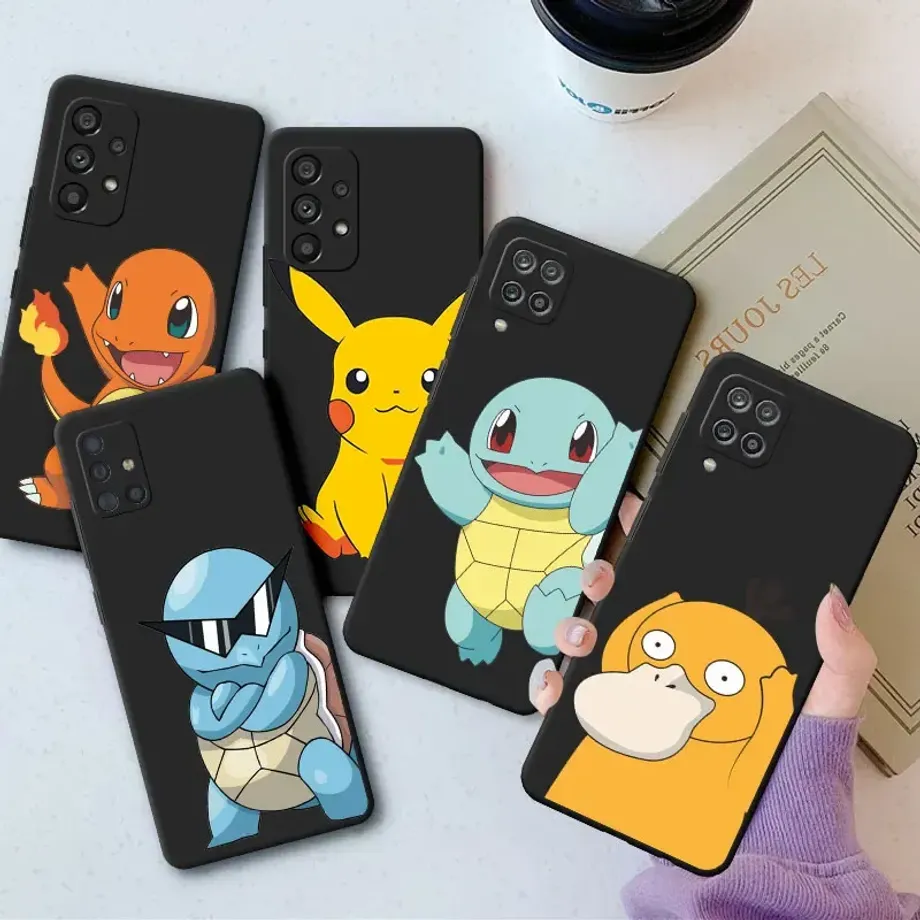 Trendy silikonový černý kryt s motivy oblíbených Pokémon pro telefony Samsung