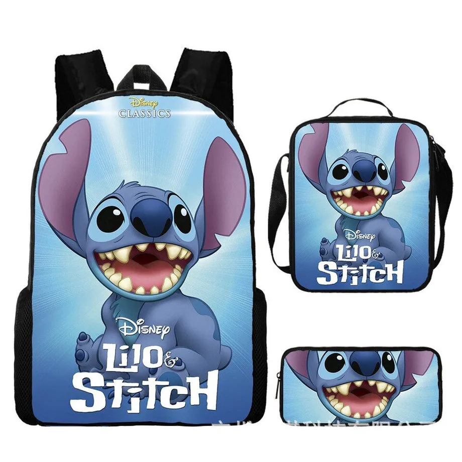 Dětský set 3 kusů školních věcí s motivem oblíbených kreslených postav Lilo a Stitch Batoh / taška přes rameno / penál