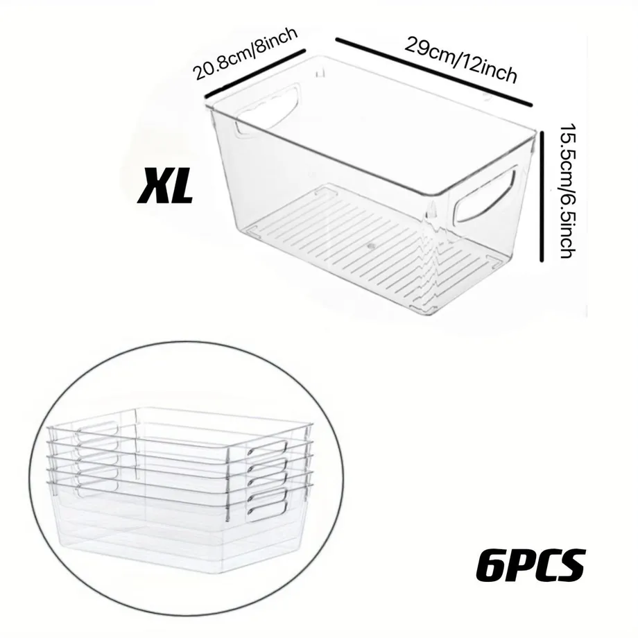 2/4/6ks Stohovatelné úložné boxy do lednice s průhlednými stěnami a madly