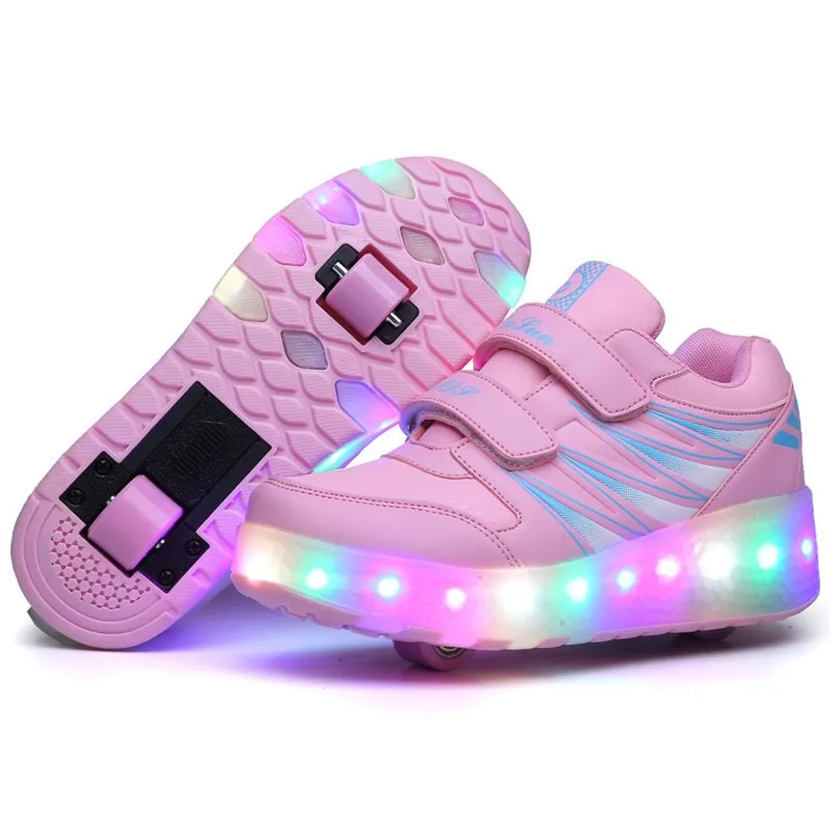 Dětské moderní LED svítící boty s kolečky 31 dj026-pink