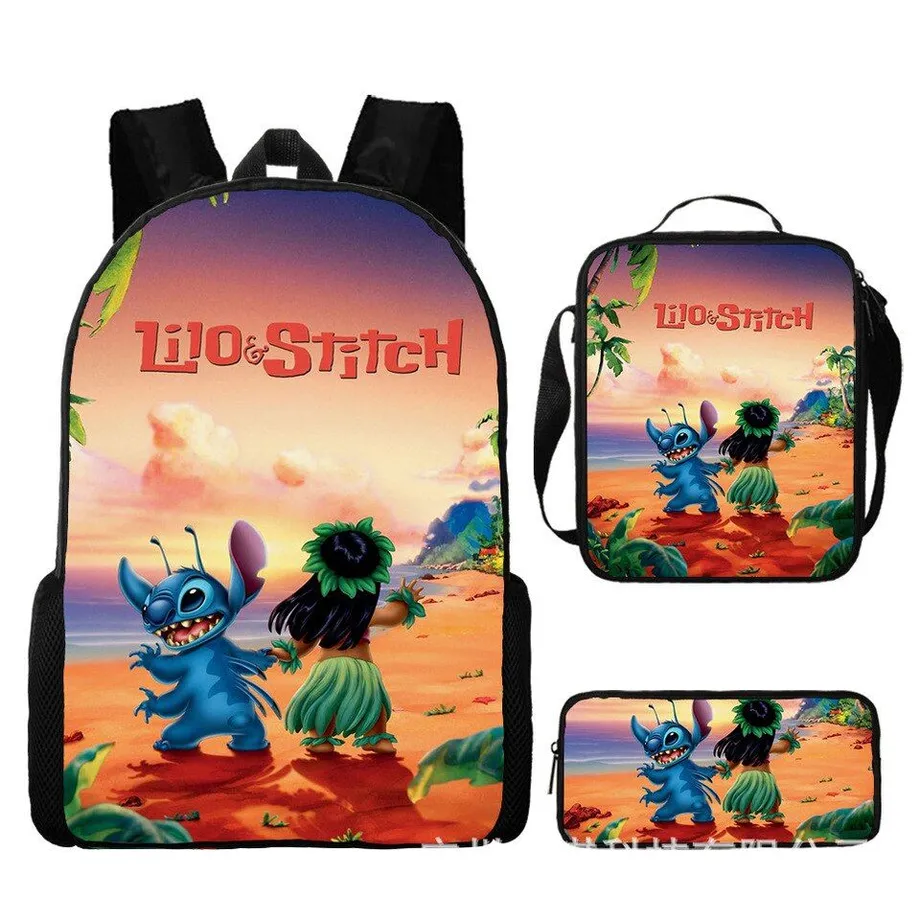 Dětský set 3 kusů školních věcí s motivem oblíbených kreslených postav Lilo a Stitch Batoh / taška přes rameno / penál