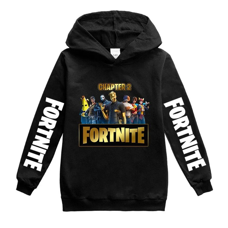 Dětská mikina s kapucí a potiskem na rukávech a hrudníku Fortnite