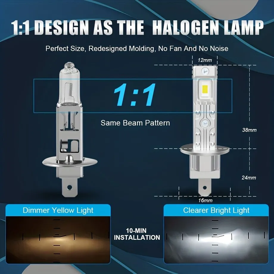 Přenostná LED žárovka do světlometů H1, 2 ks