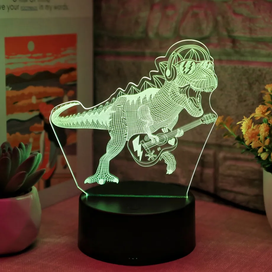 3D Noční světlo Dino kytara - dotykové ovládání, 7 barev