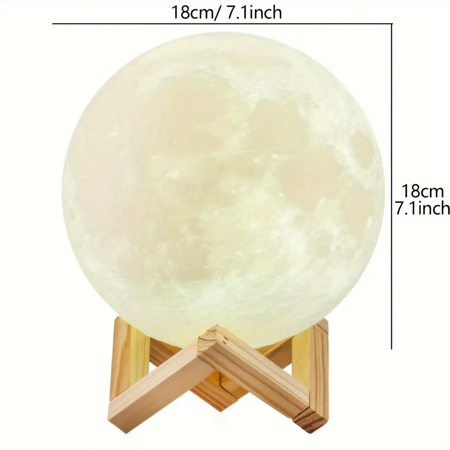 Moon Lampa Do Ložnice Moon Night Light Pro Dospělé - Dárky Pro Ženy Muži Dárky K Valentýnu Vánoční Dárky Dálkové Dotykové Ovládání Dřevěný Stojan 16 Barev 4,7 Palce