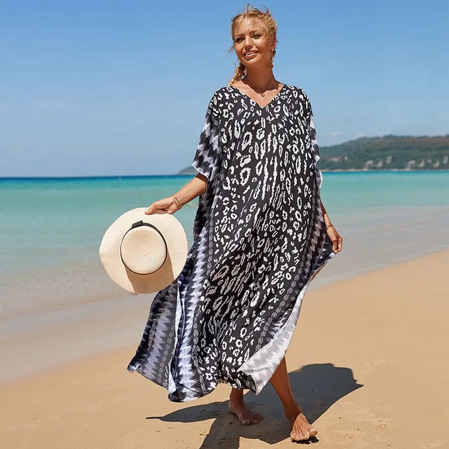 Nové bavlněné polohování Etnický vítr tisk Beach Cover-ups