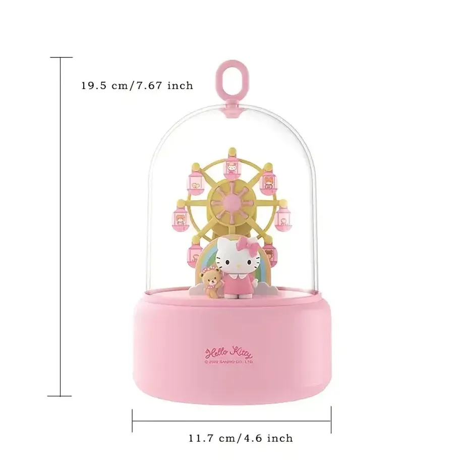 1ks Sanrio Hello Kitty/Kuromi Music Box, Anime Ruské kolo Music Box Light Rotující dřevěný kůň Music Box Dekorace Kreativní ornament, Růžový/fialový styl Halloween Vánoční dárek/Deco