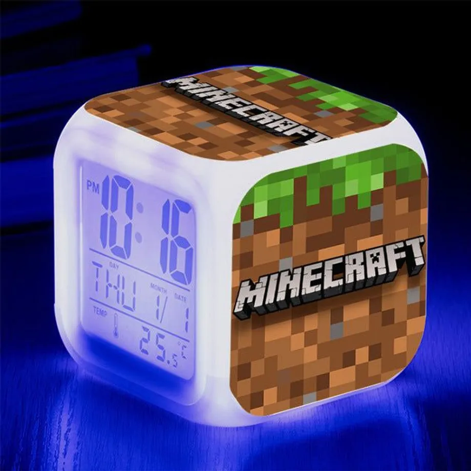 Budík Minecraft s digitálními hodinami s LED displejem