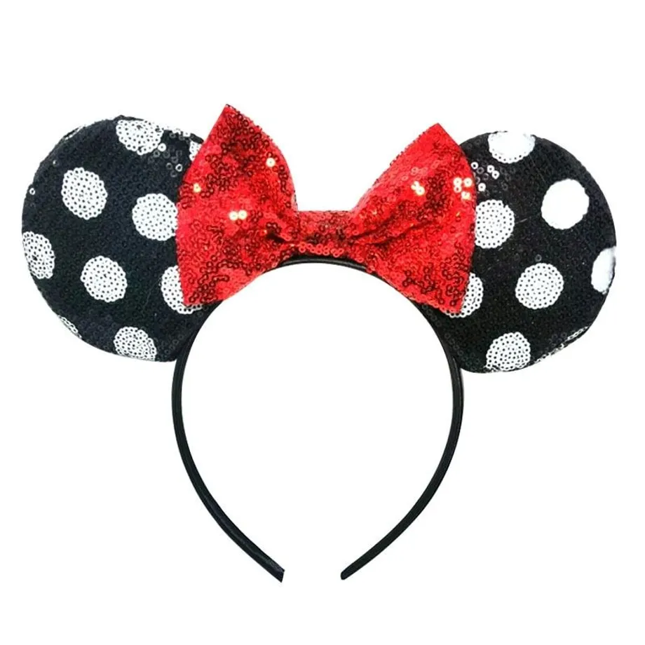 Dětská trendy flitrovaná čelenka s oušky v motivech Mickey a Minnie Mouse