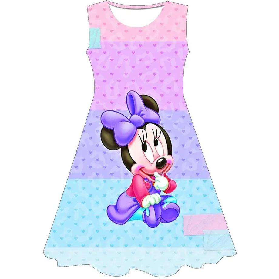 Dívčí letní šaty bez rukávů s motivem oblíbené Minnie Mouse