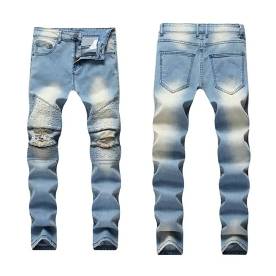 Pánské módní džíny Slim Fit Elastic Ripped Jeans Light blue 5063 31