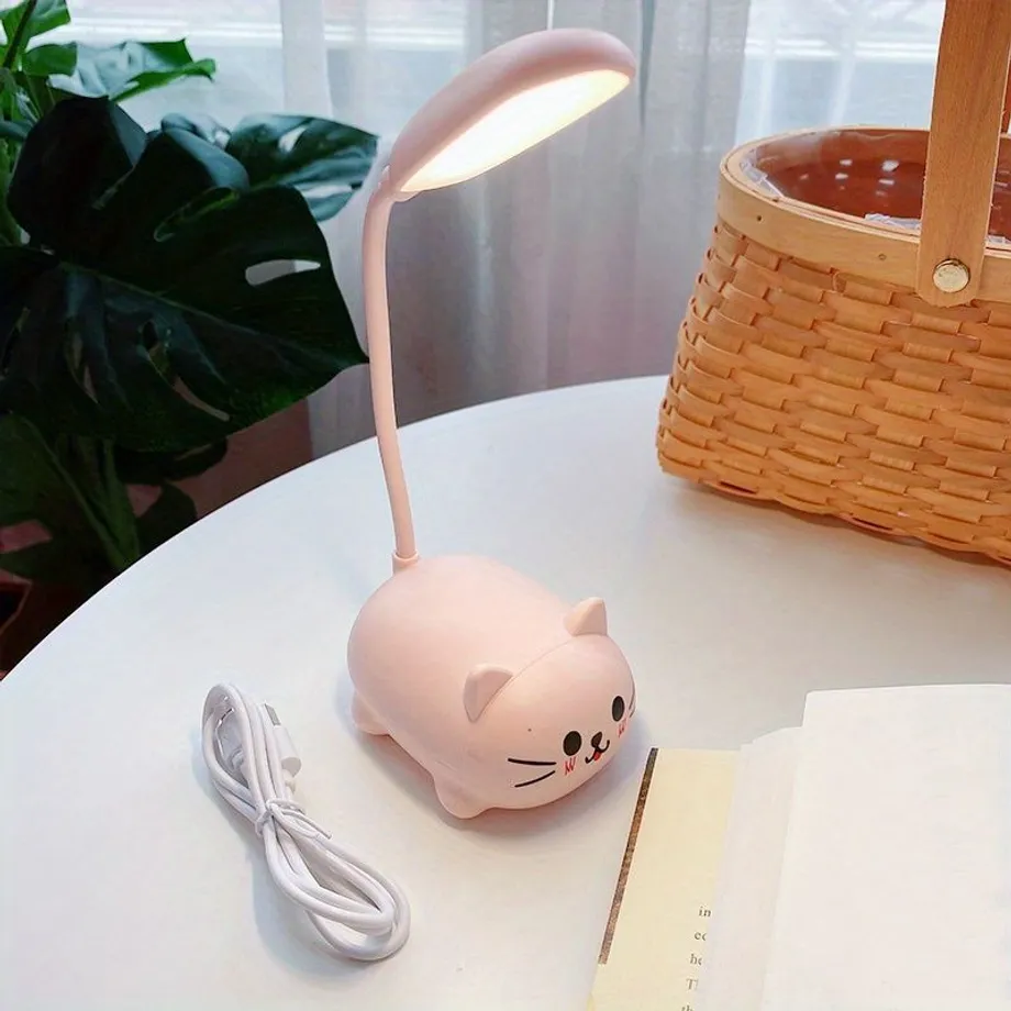 1ks nastavitelná stolní lampa, noční světlo Cartoon Cute Cat, dobíjecí LED stolní světlo USB, teplá bílá stolní lampa na ochranu očí