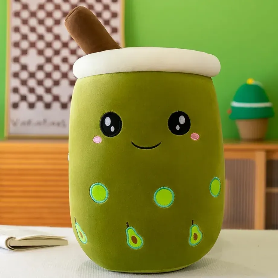 Plyšový polštář ve tvaru šálku s bubble tea s mlékem - roztomilý dárek pro děti