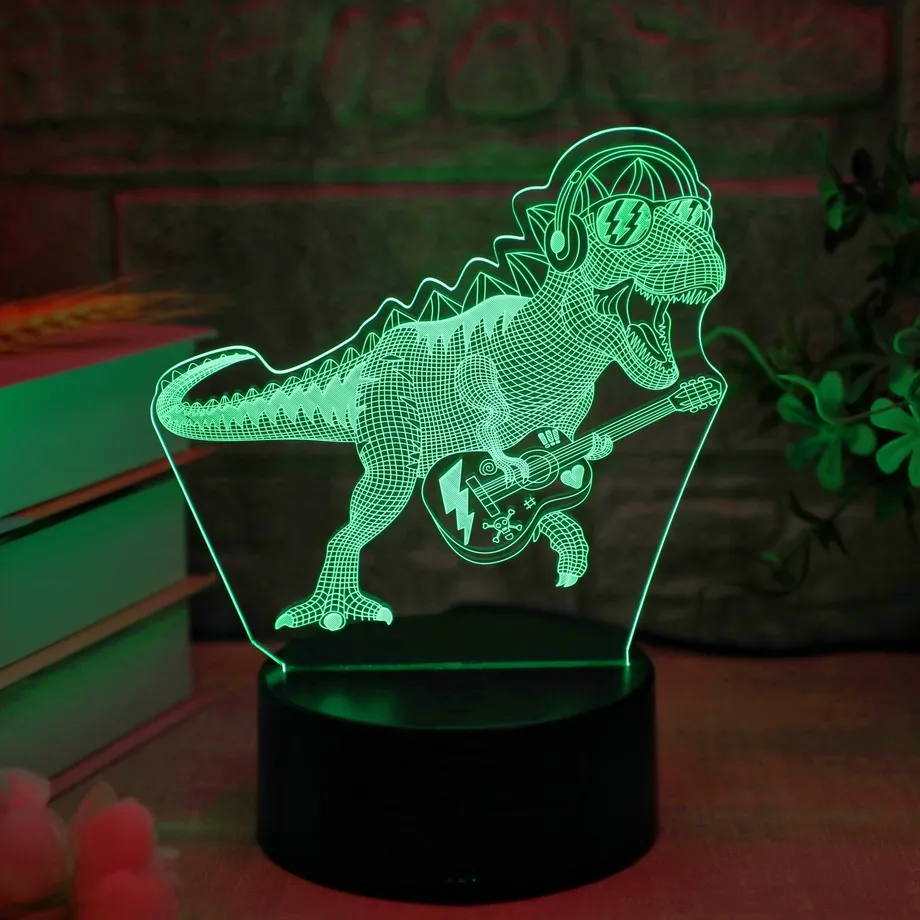 3D Noční světlo Dino kytara - dotykové ovládání, 7 barev