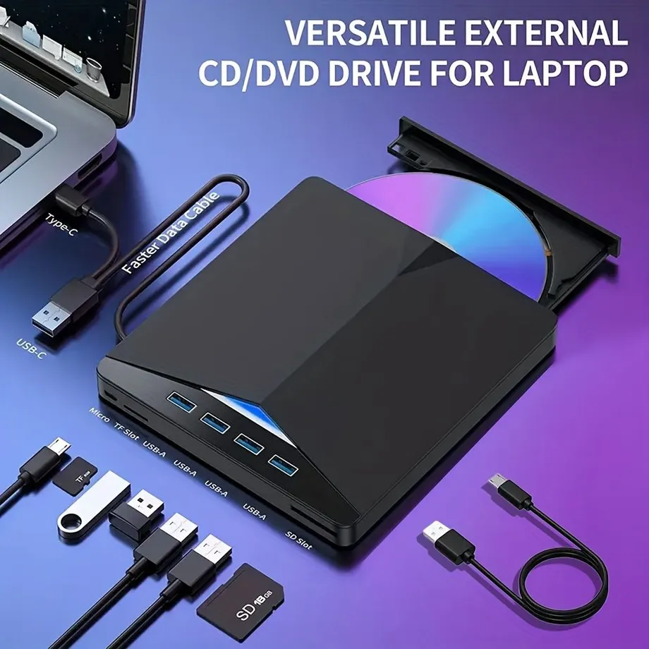 Přenosná DVD Jednotka USB 3.0 7 V 1: Vypalování, Přehrávání A Kompatibilita S Notebookem, Notebookem / Stolním Počítačem / PC / Mac OS