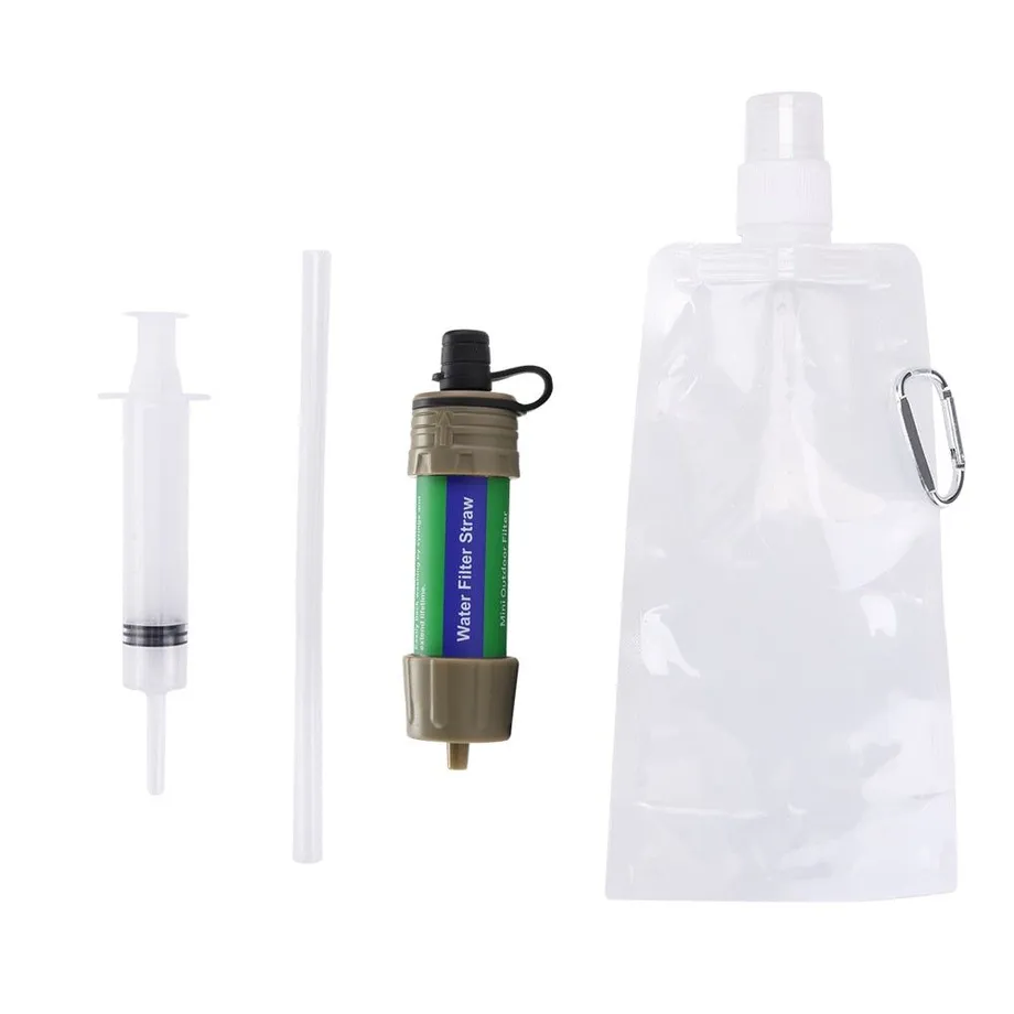 Venkovní pitná voda Filtrační nástroje Hiking Survival Water Purifier w / Straw pro nouzové kempování Hiking Backpack Survival Tool