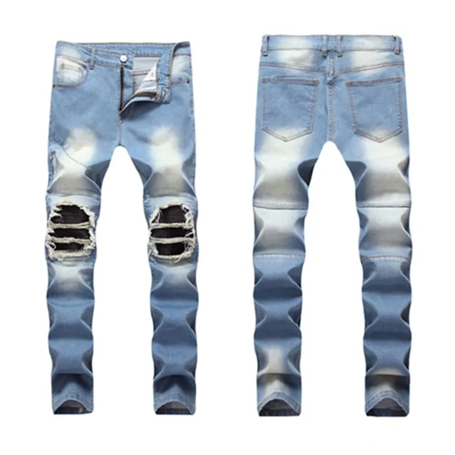 Pánské módní džíny Slim Fit Elastic Ripped Jeans Light blue 9981 28