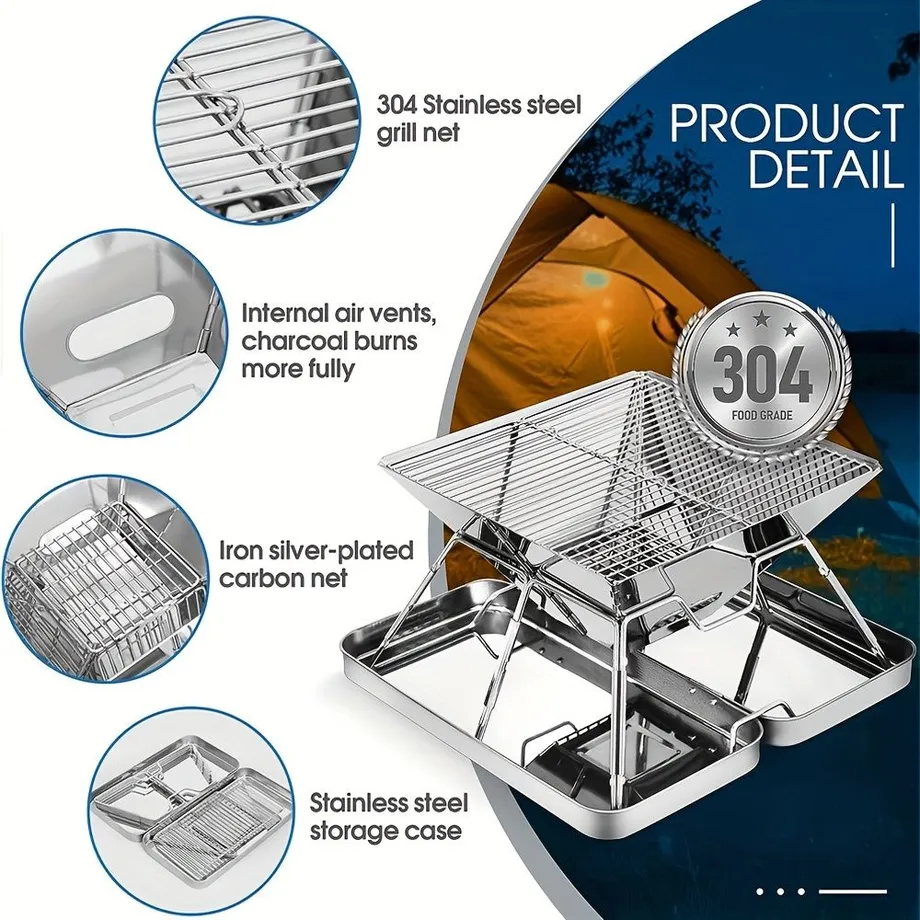 Outdoor Portable 304 Nerezová Ocel Skládací Gril Na Grilování, Kamna Na Spalování Dřeva BBQ Gril Na Uhlí