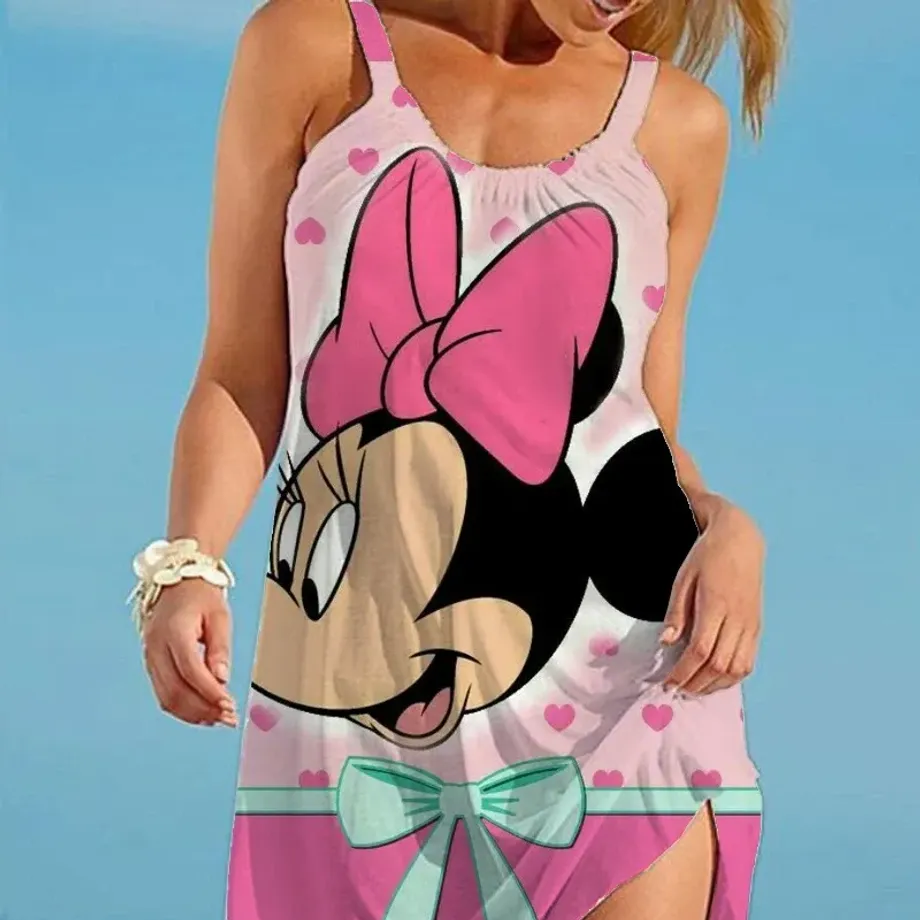 Roztomilý dámský elegantní šaty s potiskem Minnie Mouse