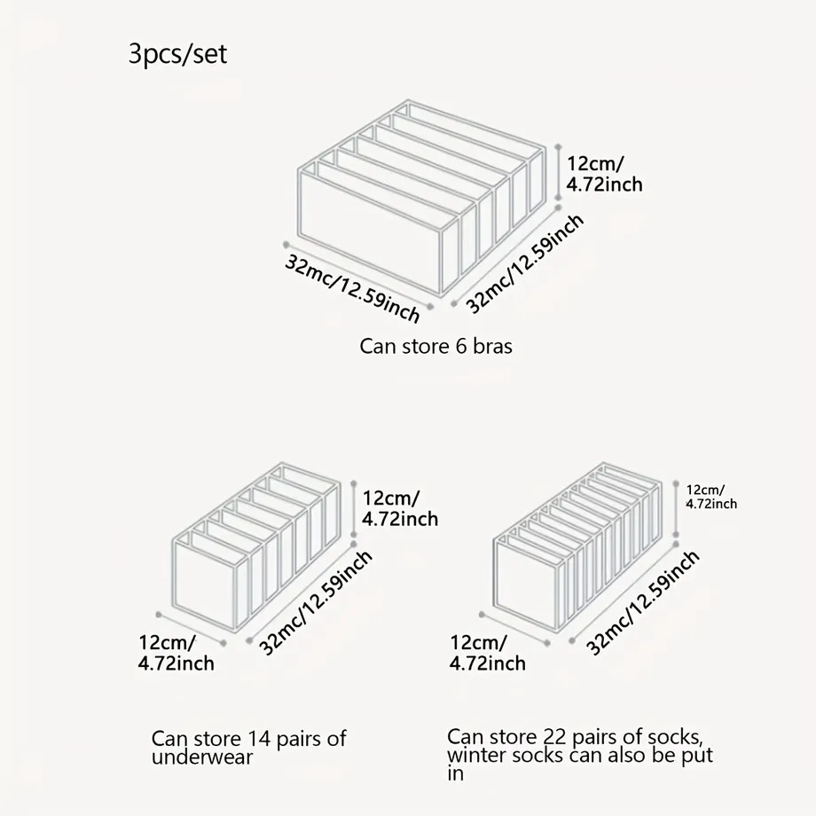 3ks Organizér na spodní prádlo z látky, dělení zásuvek, multifunkční organizér do skříně na kalhotky, ponožky a podprsenky