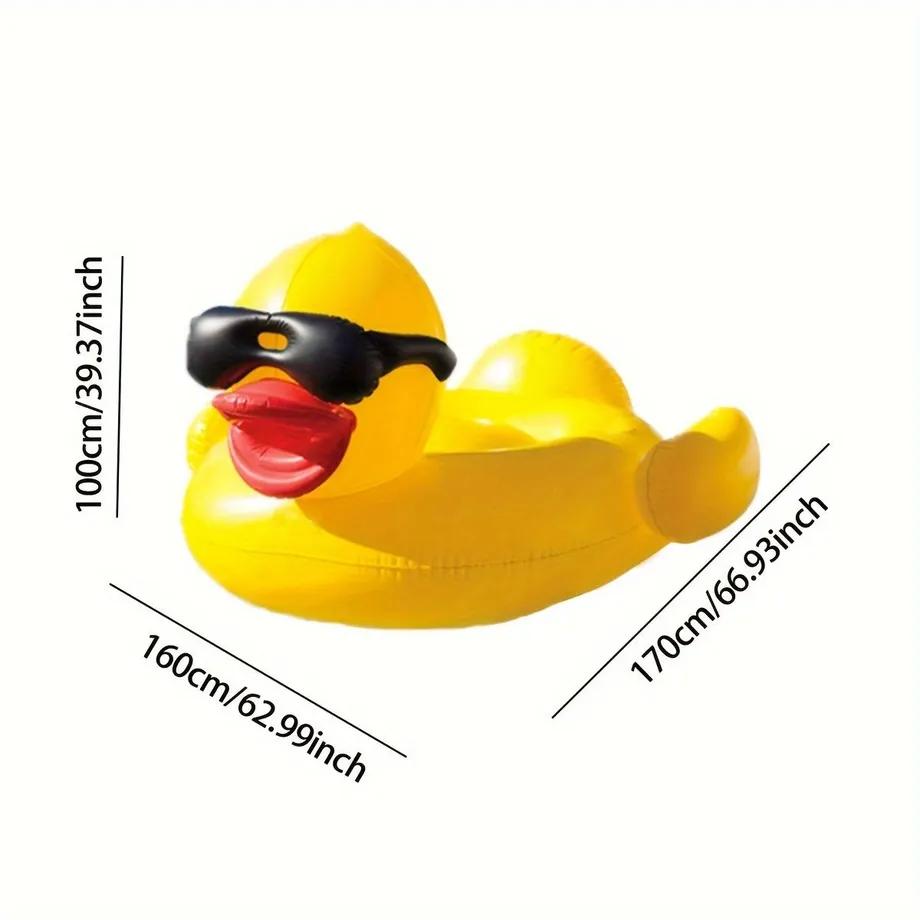 1ks Plovoucí Plovoucí Člun Big Yellow Duck, PVC Nafukovací Hračka Do Vody Se Dvěma Držáky Nápojů