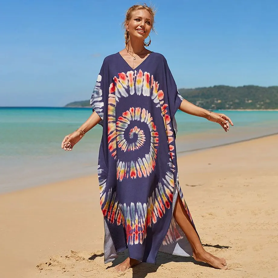 Nové bavlněné polohování Etnický vítr tisk Beach Cover-ups