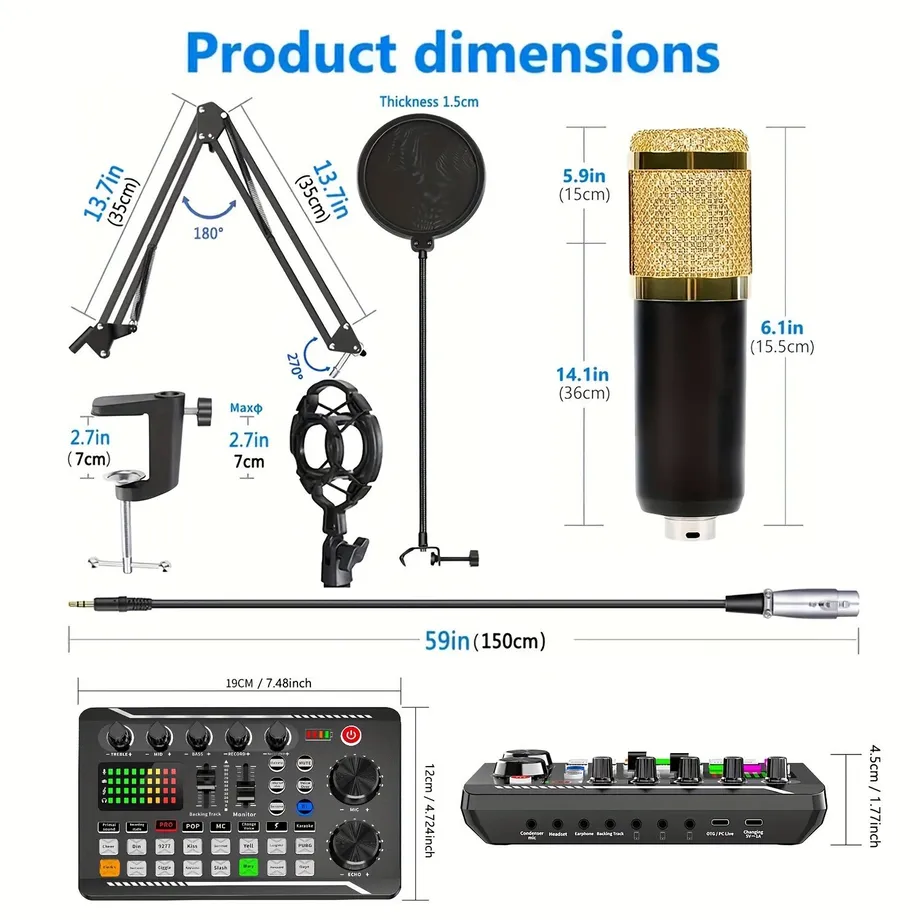 Nástroje pro podcasting - kompletní sada s mikrofonem, stojanem, mixpultem pro PC, notebook, smartphone - nahrávání her, streamování