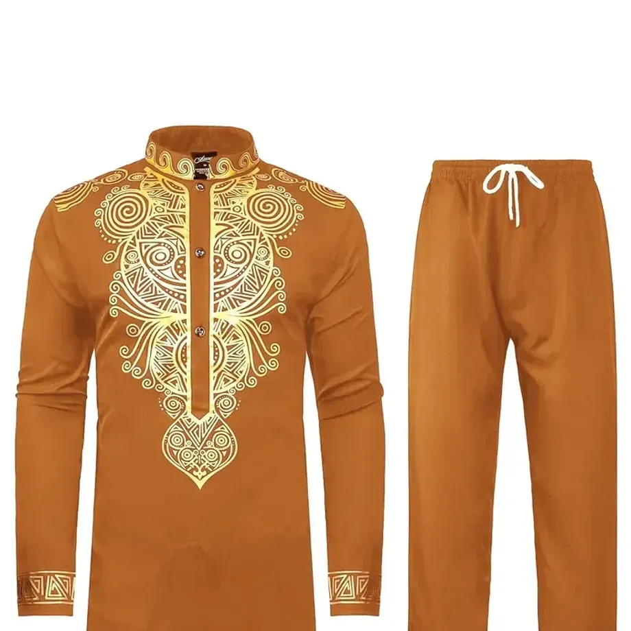 Pánský tradiční africký oblek s motivem Gold Dashiki