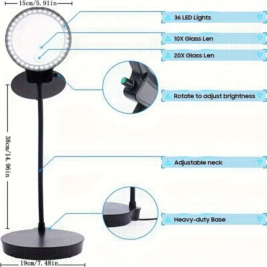 10X Lupa Se Světlem A Stojánkem, Stolní Lupa Bez Použití Rukou Pro Práci Zblízka Čtení Hobby Řemesla Oprava