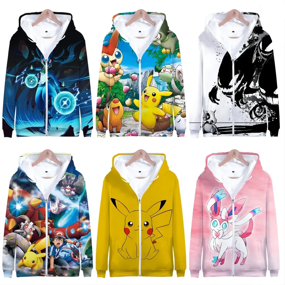 Luxusní unisex mikina se zapínáním na zip a potiskem oblíbených Pokémon