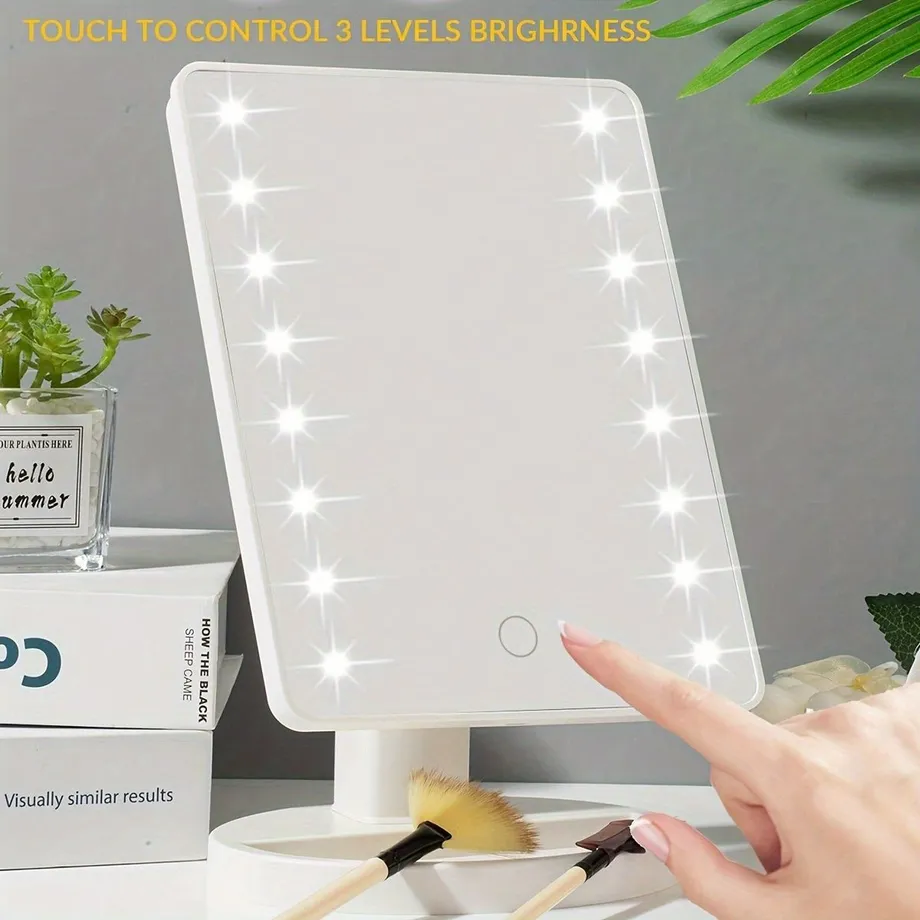 Otočné kosmetické zrcátko s 16 LED diodami, napájení z baterie nebo USB