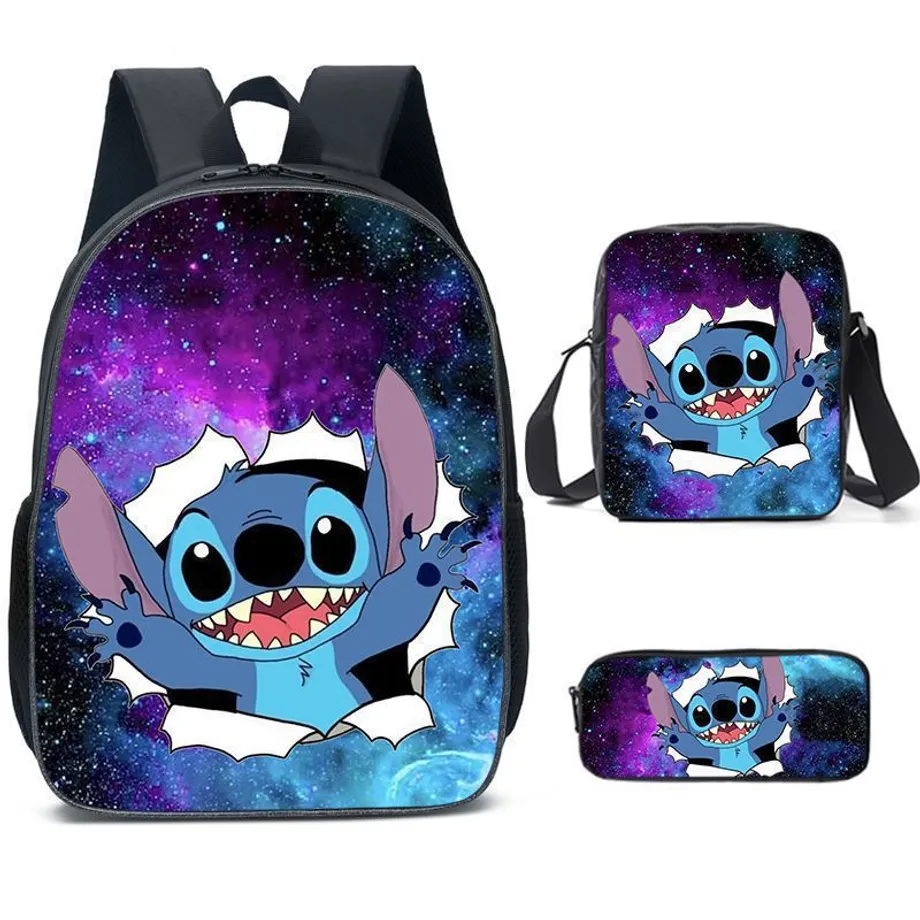 Dětský set 3 kusů školních věcí s motivem oblíbených kreslených postav Lilo a Stitch Batoh / taška přes rameno / penál