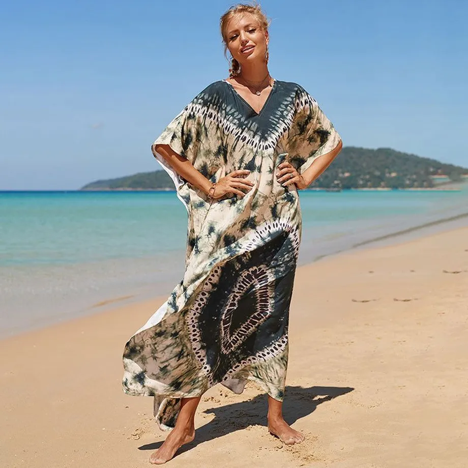 Nové bavlněné polohování Etnický vítr tisk Beach Cover-ups