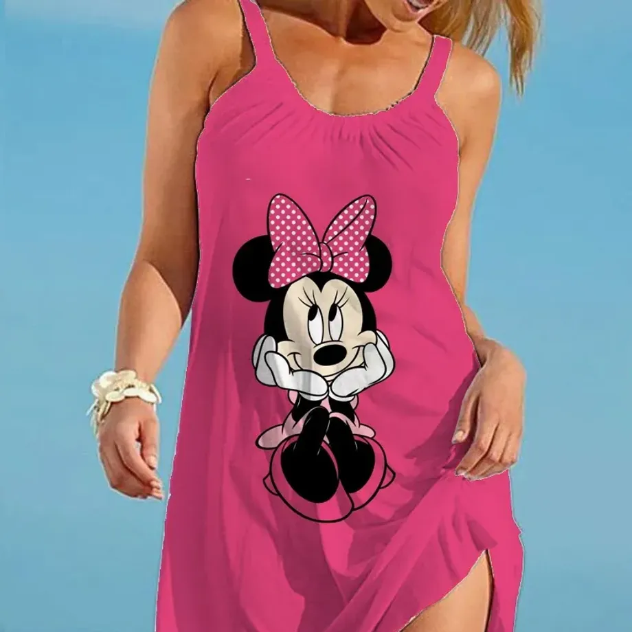 Roztomilý dámský elegantní šaty s potiskem Minnie Mouse