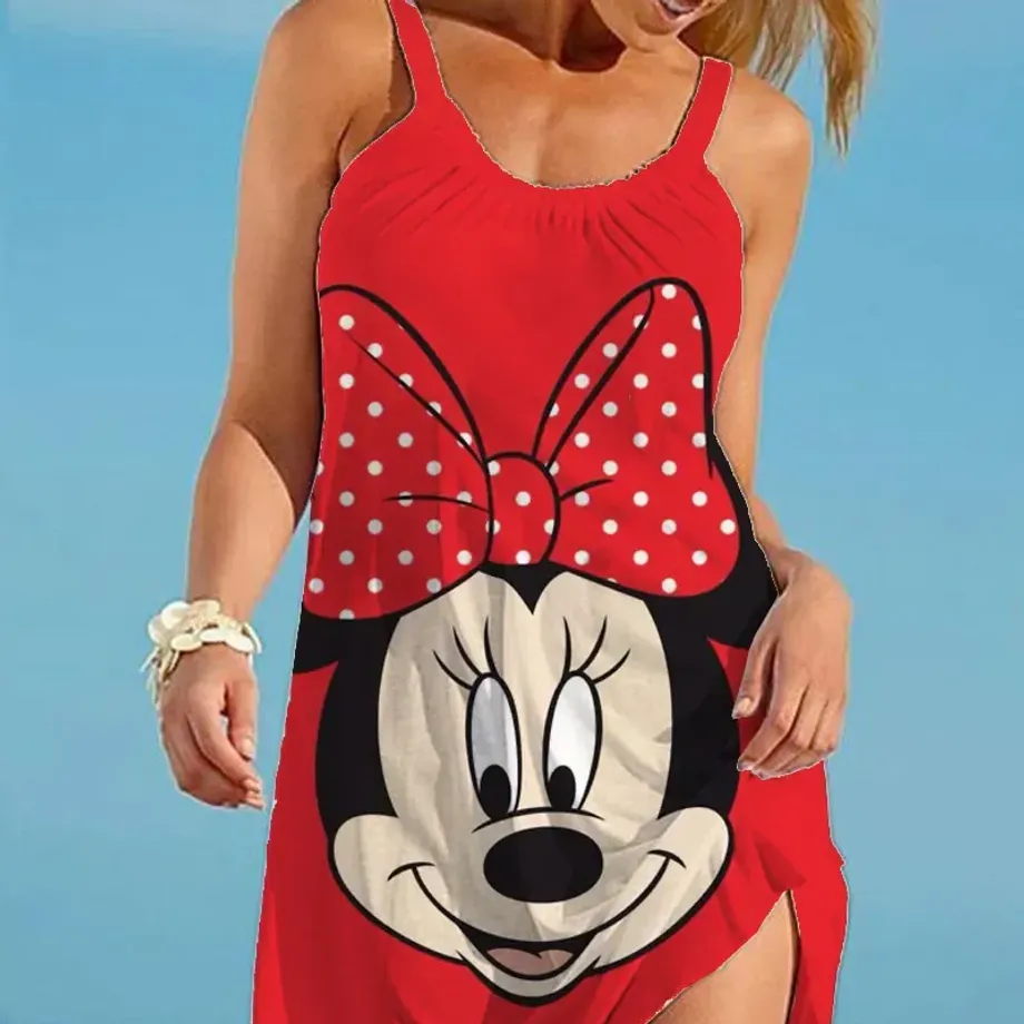 Roztomilý dámský elegantní šaty s potiskem Minnie Mouse