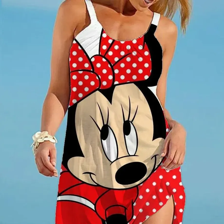 Roztomilý dámský elegantní šaty s potiskem Minnie Mouse