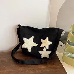 Trendy crossbody kabelka z plátna s hvězdou pentagramu pro holky - velká kapacita