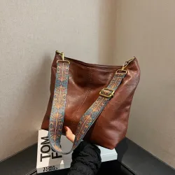 Vintage Vegan Dámská Brašna - Velká PU Kožená Kbelíková Taška Luxusní Crossbody