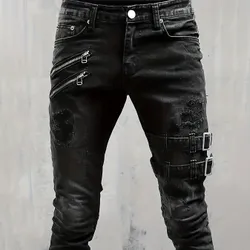 Pánské úzké ripped jeansy - střední pružnost denimu - motocyklový styl - ležérní streetstyle